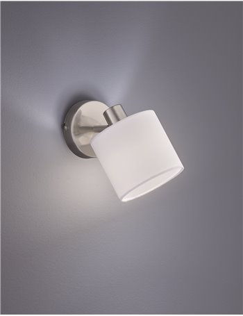 Tommy spot singolo con diffusore paralume bianco base metallo acciaio satinato h.19cm