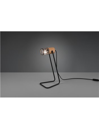 Tosh lampada da tavolo cilindro gabbia metallo nero opaco e legno h. 40cm