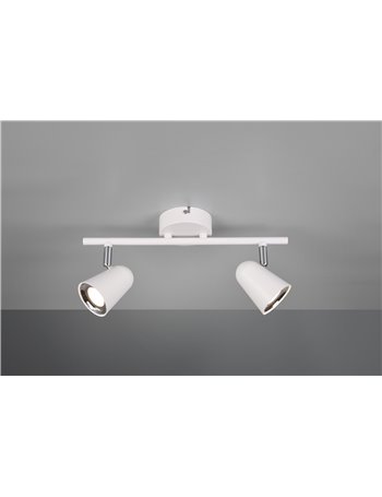 Toulouse barra 2 spots led bianco satinato con bordo cromato l. 34cm  