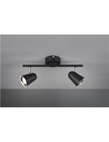 Toulouse barra 2 spots led nero satinato con bordo cromato l. 34cm  