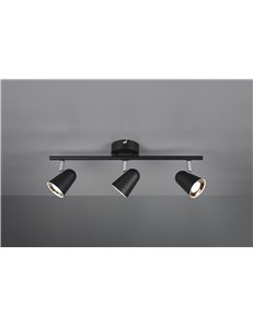 Toulouse barra 3 spots led nero satinato con bordo cromato l. 48cm