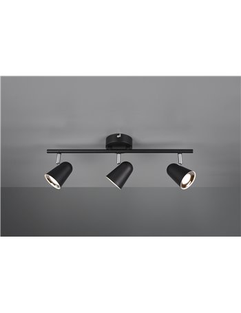 Toulouse barra 3 spots led nero satinato con bordo cromato l. 48cm  