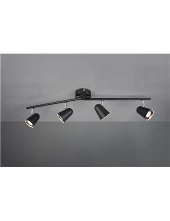Toulouse barra 4 spots led nero satinato con bordo cromato l. 78cm  