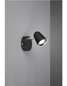 Toulouse spot singolo led nero satinato con bordo cromato h. 15cm
