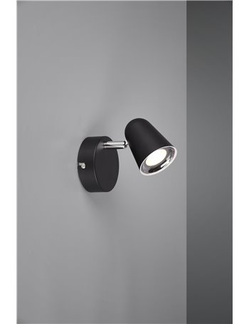 Toulouse spot singolo led nero satinato con bordo cromato h. 15cm  