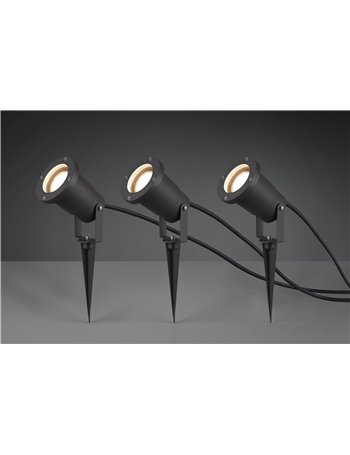 Ubangi kit 3 fari da esterno con picchetto fusione di alluminio antracite ip54 cavo 5 metri + 2x3 metri