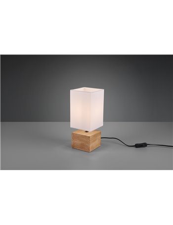 Woody lampada da tavolo base legno naturale e paralume bianco h. 30cm
