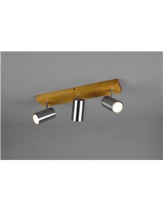 Marley barra 3 spots cil. Acciaio base legno naturale l. 49,5cm