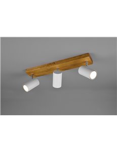 Marley barra 3 spots cil. Bianchi base legno naturale l. 49,5cm