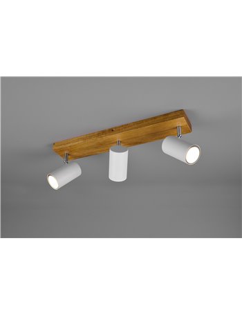 Marley barra 3 spots cil. Bianchi base legno naturale l. 49,5cm