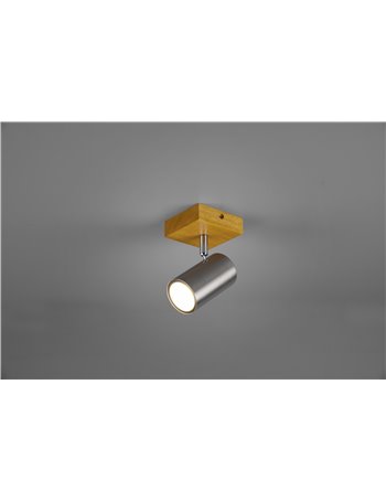 Marley base spot cil. Acciaio base legno naturale h. 16,5cm