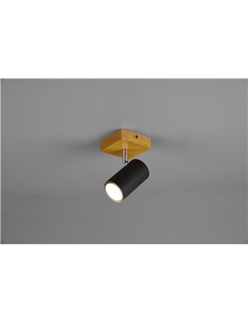 Marley base spot cil. Nero base legno naturale h. 16,5cm