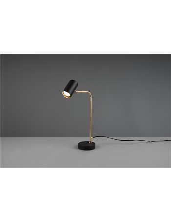 Marley lampada da tavolo spot cilindro ottone satinato + nero h. 45cm