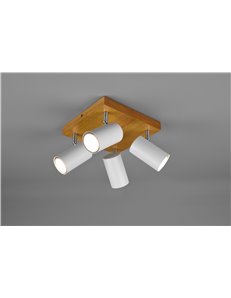 Marley plafoniera 4 spots cil. Bianchi base legno naturale l. 22cm