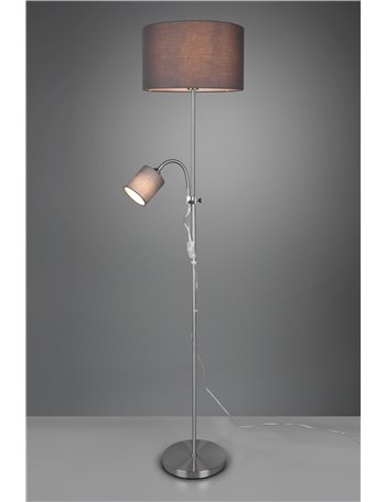 Owen piantana metallo acciaio satinato con lampada lettura e 2 paralumi con accensioni separate d. 36cm altezza 160cm