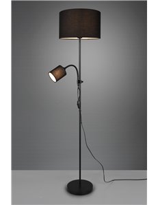Owen piantana metallo nero con lampada lettura e 2 paralumi con accensioni separate d. 36cm altezza 160cm