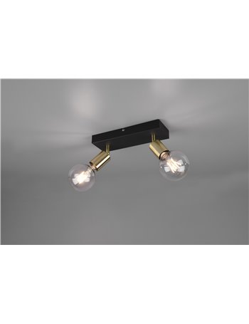 Vannes barra 2 spots orientabili ottone satinato e nero l. 30cm