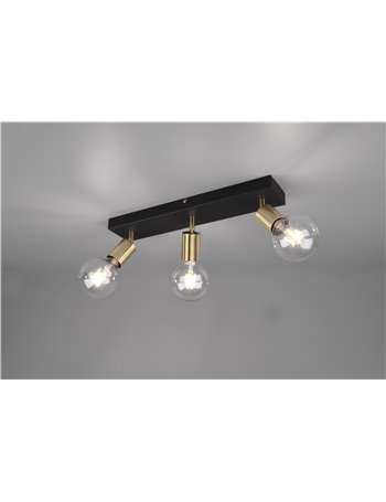 Vannes barra 3 spots orientabili ottone satinato e nero l. 48cm