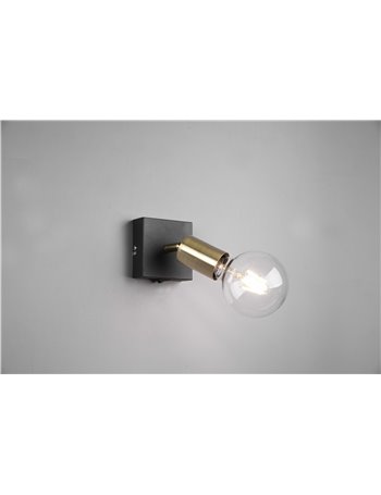 Vannes spot singolo orientabile ottone satinato e nero con interruttore h. 13cm