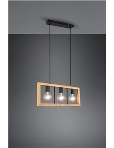 Agra sospensione legno naturale e metallo nero 3 diffusori l. 60cm