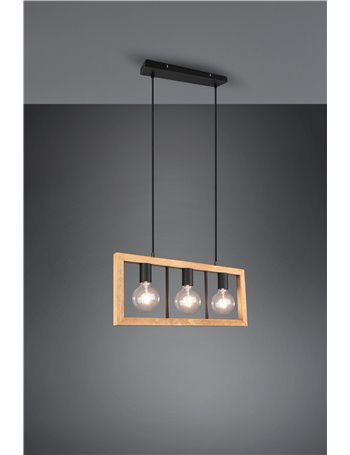 Agra sospensione legno naturale e metallo nero 3 diffusori l. 60cm