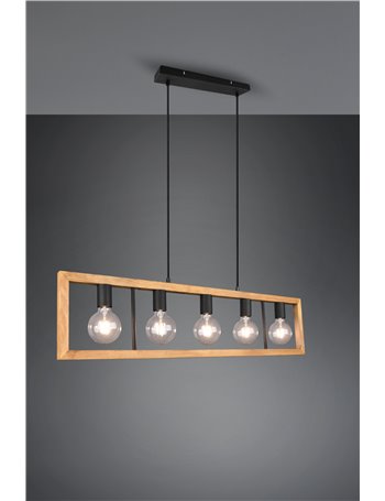 Agra sospensione legno naturale e metallo nero 5 diffusori l. 100cm