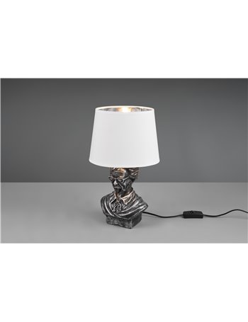 Albert lampada da tavolo metallo argento anticapto con paralume bianco h.36cm