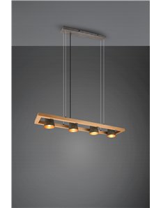Bell sospensione legno naturale 4 spots orientabili diffusori metallo acciaio anticato interno oro l. 100cm 2