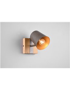 Bell spot orientabile base legno naturale diffusore metallo acciaio anticato interno oro h. 18cm 2