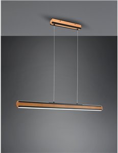 Deacon sospensione led bi-emissione metallo nero e inserto legno naturale dimmerabile con funzione touch l. 110cm 2