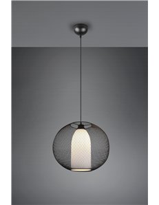 Filo sospensione gabbia filo metallo nero con vetro bianco d.40cm 2