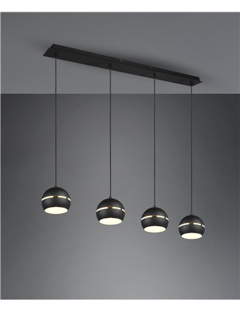 Fletcher sospensione barra 4 diffusori sfera nero l.105cm 