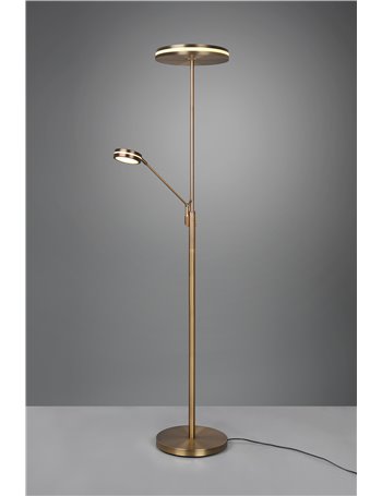 Franklin piantana led con lampada lettura metallo ottone invecchiato con regolazione intensita' touch dimmer + regolazione luce 