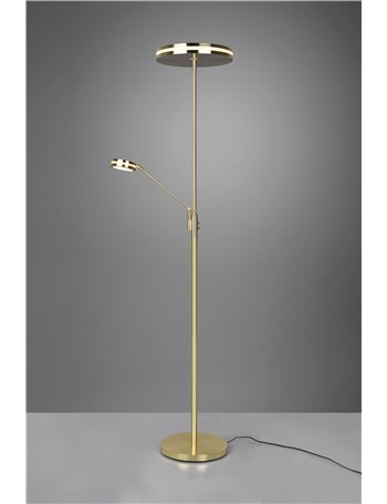 Franklin piantana led con lampada lettura metallo ottone satinato con regolazione intensita' touch dimmer + regolazione luce cal