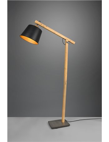 Harris piantana diffusore metallo nero interno oro con struttura in legno naturale h. 150cm