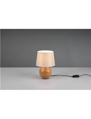 Luxor lampada tavolo base effetto legno e paralume beige h. 26cm d. 18cm