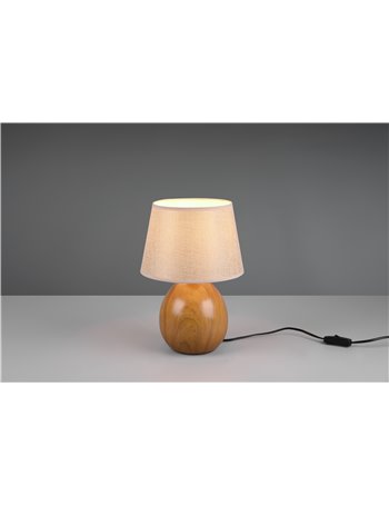 Luxor lampada tavolo base effetto legno e paralume beige h. 26cm d. 35cm