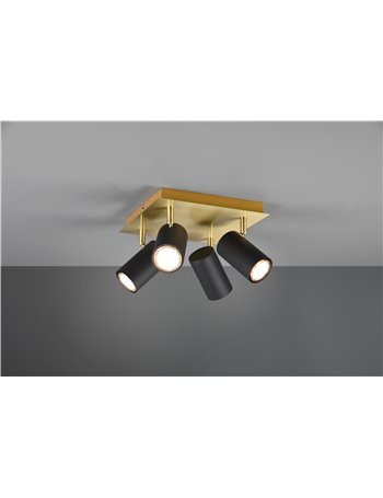Marley plaf.qua. Base oro 4 spots cilindri nero 24x24