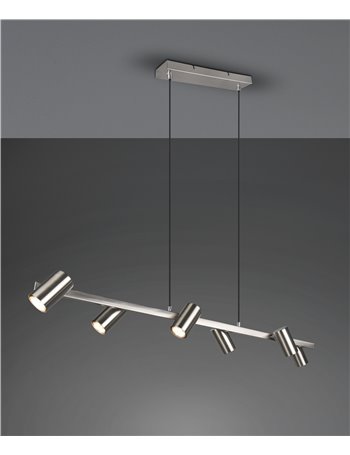 Marley sospensione rettangolare acciaio satinato con barra 6 cilindri l. 115cm 