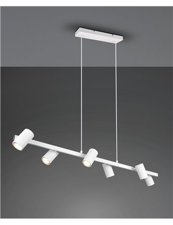 Marley sospensione rettangolare bianco opaco con barra 6 cilindri l. 115cm 