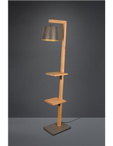 Rodrigo piantana legno naturale con 2 ripiani con base e diffusore acciaio anticato h. 165cm