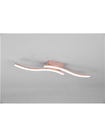 Route plafoniera led 2 bacchette ondulate oro rosa l. 54cm