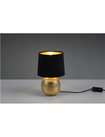 Sophia lampada da tavolo base ceramica oro e paralume effetto velluto nero h. 26cm