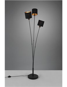 Tommy piantana nera con 3 paralumi nero e oro h.150cm