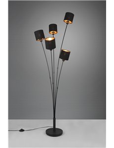 Tommy piantana nera con 5 paralumi nero e oro h.163cm