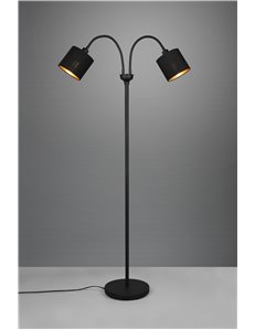 Tommy piantana nera flessibile con 2 paralumi nero e oro con accensioni separate h.130cm