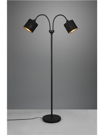 Tommy piantana nera flessibile con 2 paralumi nero e oro con accensioni separate h.130cm