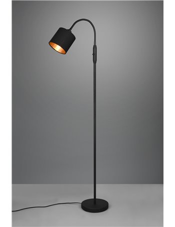 Tommy piantana nera flessibile con paralume nero e oro h.130cm