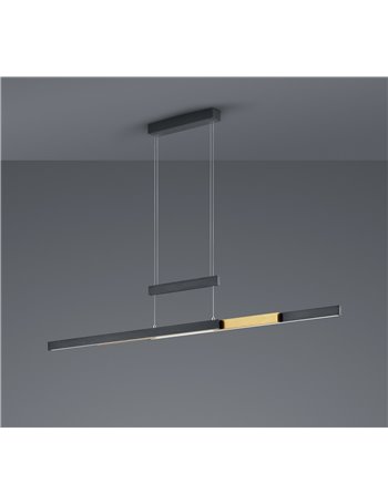 Trajan sospensione led nero e ottone allungabile estensibile intensita' dimmerabile luce calda e fredda a bi-emissione l. 150cm