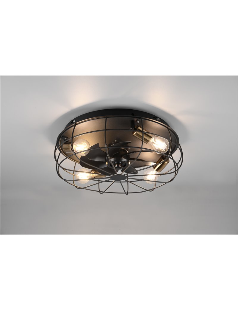 Trio Lighting Trondheim plafoniera con ventilatore gabbia metallo nero  opaco con telecomando multifunzione regolazione 3 intensi